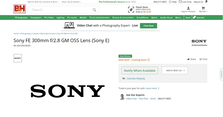Sony即將推出FE 300mm f/2.8 GM OSS中長焦大光圈定焦鏡？